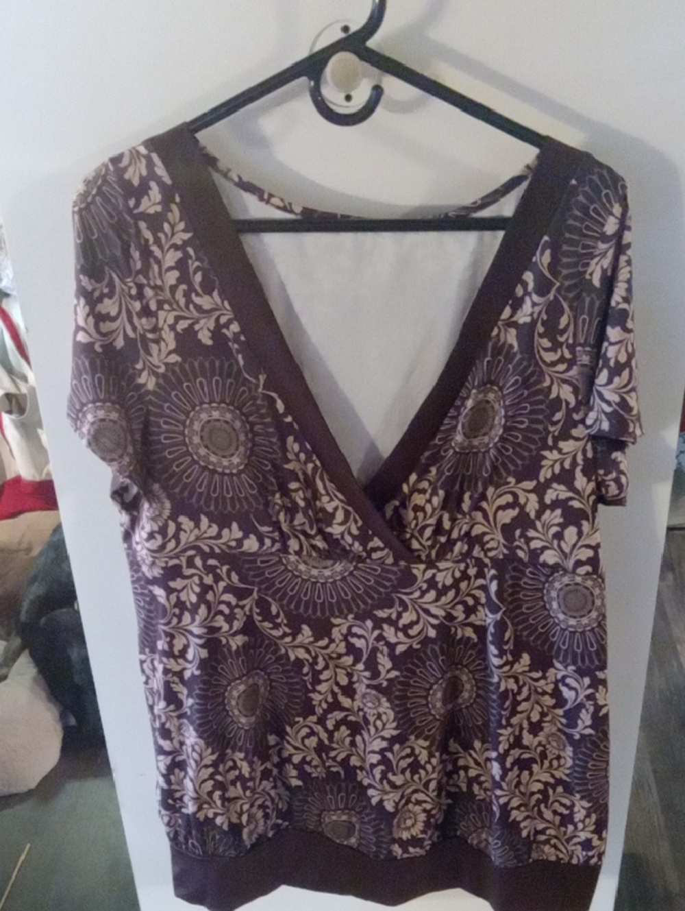 (346) SHEIN Purple Floral Surplice Short Sleeve Blouse